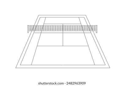 Pista de tenis Perspectiva de campo, con línea negra en el fondo blanco, Ilustración vectorial de fondo deportivo