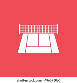 Tennis Court Flat Icon On Red Background