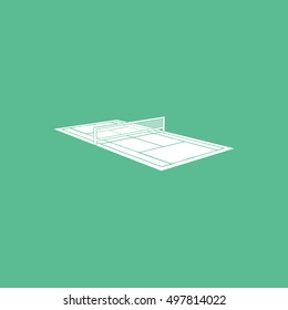 Tennis Court Flat Icon On Green Background