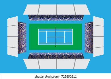 tennis court with full attendance in top view