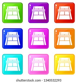 Tennis court icons set 9 color collection isolated on white for any design