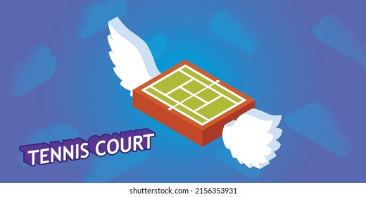 Tennis court isometric design icon. Vector web illustration. 3d colorful concept