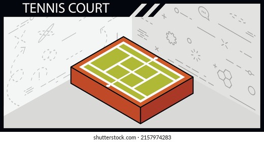 Tennis court isometric design icon. Vector web illustration. 3d colorful concept
