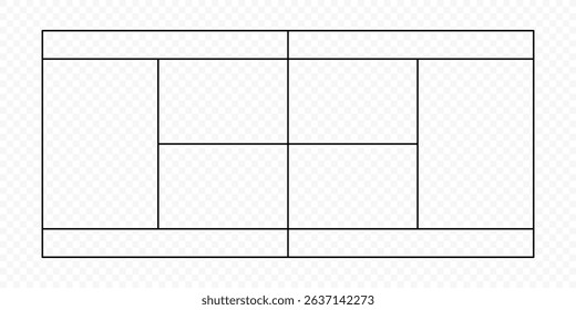 Tennis court marking in top view. Tennis court marking layout with lines isolated on a transparent background. Vector