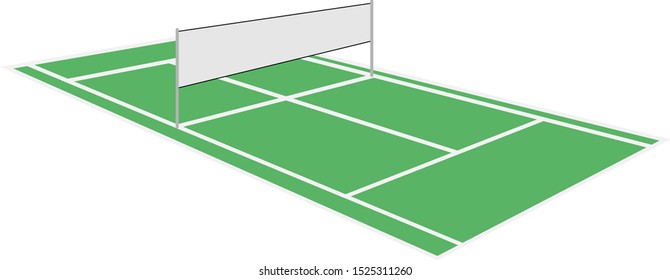 Tennis court with net on white background.