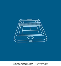 Tennis Court On Mobile Phone Display Line Icon On Blue Background