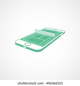 Tennis Court On Mobile Phone Display Green Flat Icon On White Background