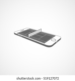 Tennis Court On Mobile Phone Display Flat Icon On White Background
