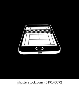 Tennis Court On Mobile Phone Display Flat Icon On Black Background