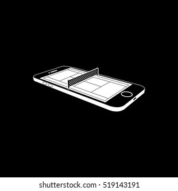 Tennis Court On Mobile Phone Display Flat Icon On Black Background