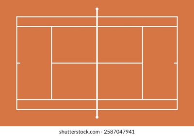 Tennis court - orange clay - top view - vector