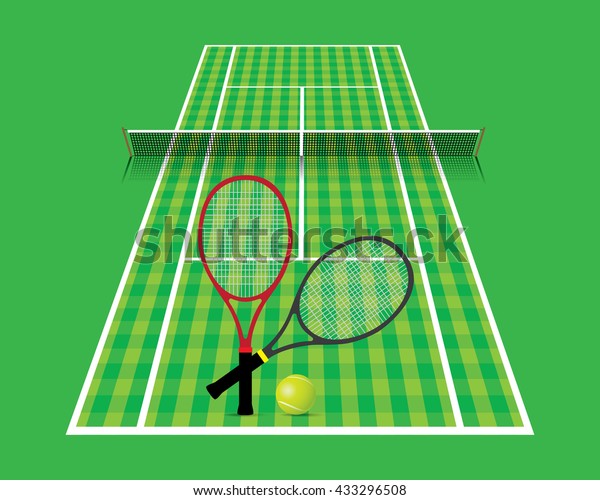 Tennis\
court with racket and ball vector,\
illustration.