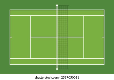 Tennis court with the shadow of net - top view - green grass - vector