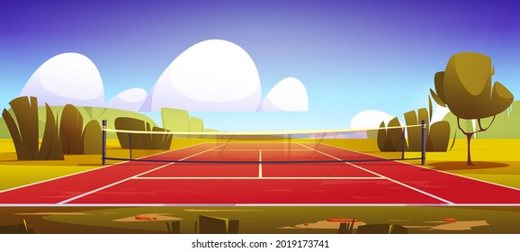 Tennis court, sport field with net on green lawn