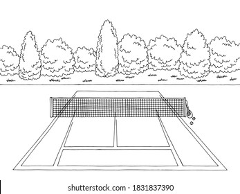 Tennis court sport graphic black white sketch illustration vector