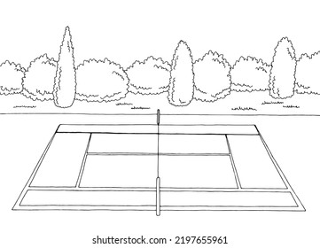 Tennis court sport graphic black white sketch illustration vector 