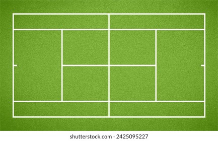 Tennis court. Top view tennis field ground with green grass texture and frame. Vector illustration