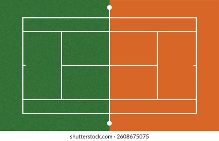 Tennis court top view, flat color illustration