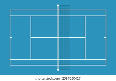 Tennis court top view - with net shadow - cyan - hard - vector