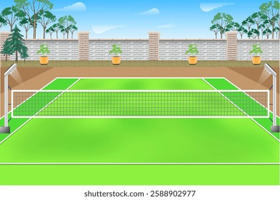 Tennis Court Vector Art, Sport Graphic Design and Sketch Illustration