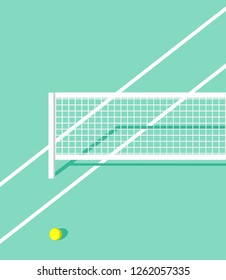 Tennis Court Vector. Tennis Ball On Court. Tennis Net Vector