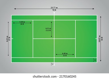 Tennis Court vector graphic, firm rectangular surface Sport Tennis Field With Dimensions.