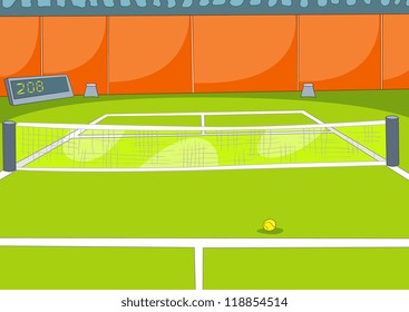 Tennis Court. Vector Illustration. Cartoon Background. EPS 10.