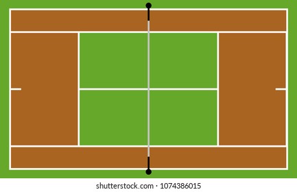 tennis court with white markings and grid in flat style in green and brown