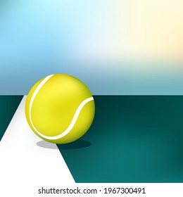 Tennis court with yellow ball, poster design, vector illustration.