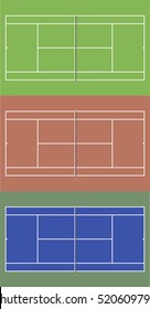 Tennis courts set. Top view vector illustration.