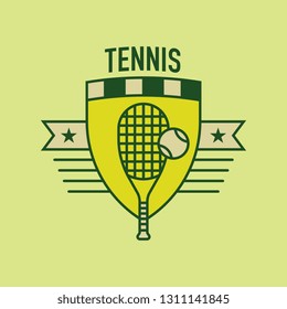 A Tennis Crest Design In Vector Format Featuring A Raquet And Ball Icon In The Middle.