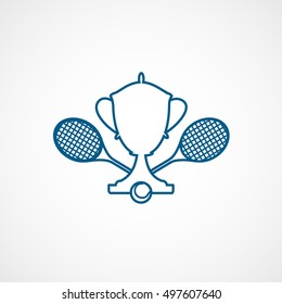 Tennis Cup Emblem Blue Line Icon On White Background