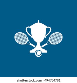 Tennis Cup Emblem Flat Icon On Blue Background