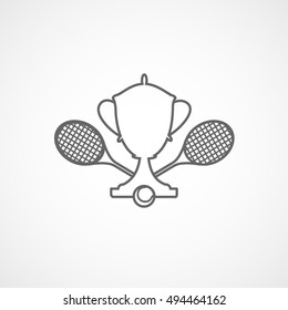 Tennis Cup Emblem Line Icon On White Background