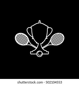 Tennis Cup Emblem  Line Icon On Black Background