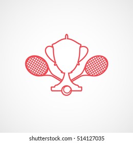 Tennis Cup Emblem Red Line Icon On White Background