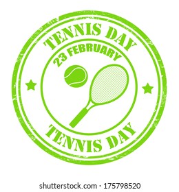 Tennis Day grunge rubber stamp on white, vector illustration