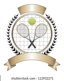 Tennis Design Template Laurel  is an illustration of a tennis design with tennis ball and two crossed rackets. Great for logo designs and t-shirts.