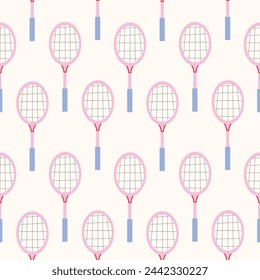 Tennis doodle vector seamless pattern on beige background. Perfect for fabric, wallpaper, wrapping paper, scrapbooking projects.