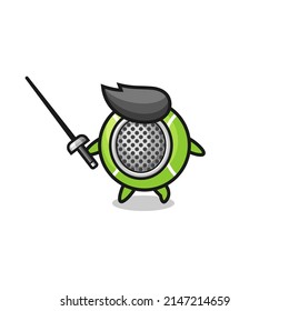 tennis earth cartoon as fencer mascot , cute design