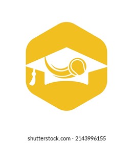 Tennis education vector logo design. Vector tennis and graduate hat logo combination.	