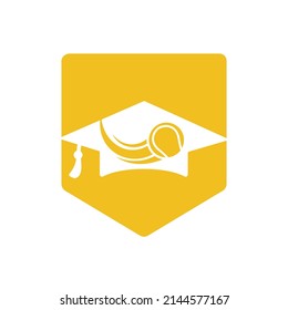 Tennis education vector logo design. Vector tennis and graduate hat logo combination.	