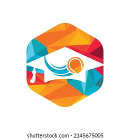 Tennis education vector logo design. Vector tennis and graduate hat logo combination.	