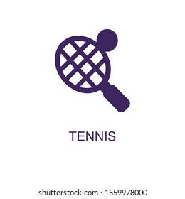 Tennis element in flat simple style on white background. Tennis icon, with text name concept template