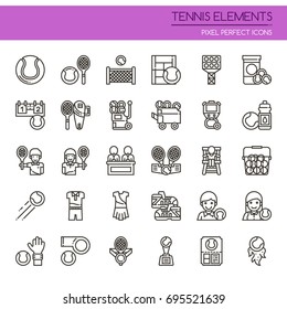 Tennis Elements , Thin Line and Pixel Perfect Icons
