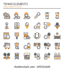 Tennis Elements , Thin Line and Pixel Perfect Icons