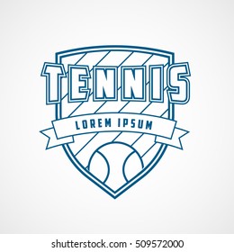 Tennis Emblem Blue Line Icon On White Background