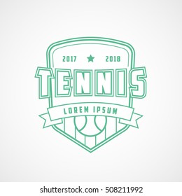 Tennis Emblem Green Line Icon On White Background