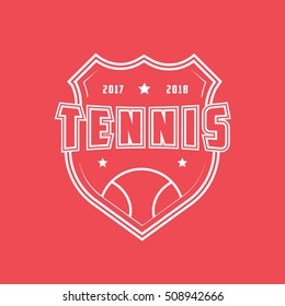 Tennis Emblem Line Icon On Red Background