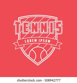 Tennis Emblem Line Icon On Red Background
